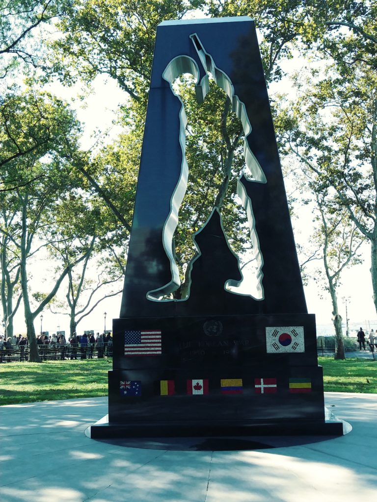 New York's Korean War Veteran's memorial, in the Battery area. (Presenting the soldier as a missing space is quite affecting, as is the view of nature through him.)